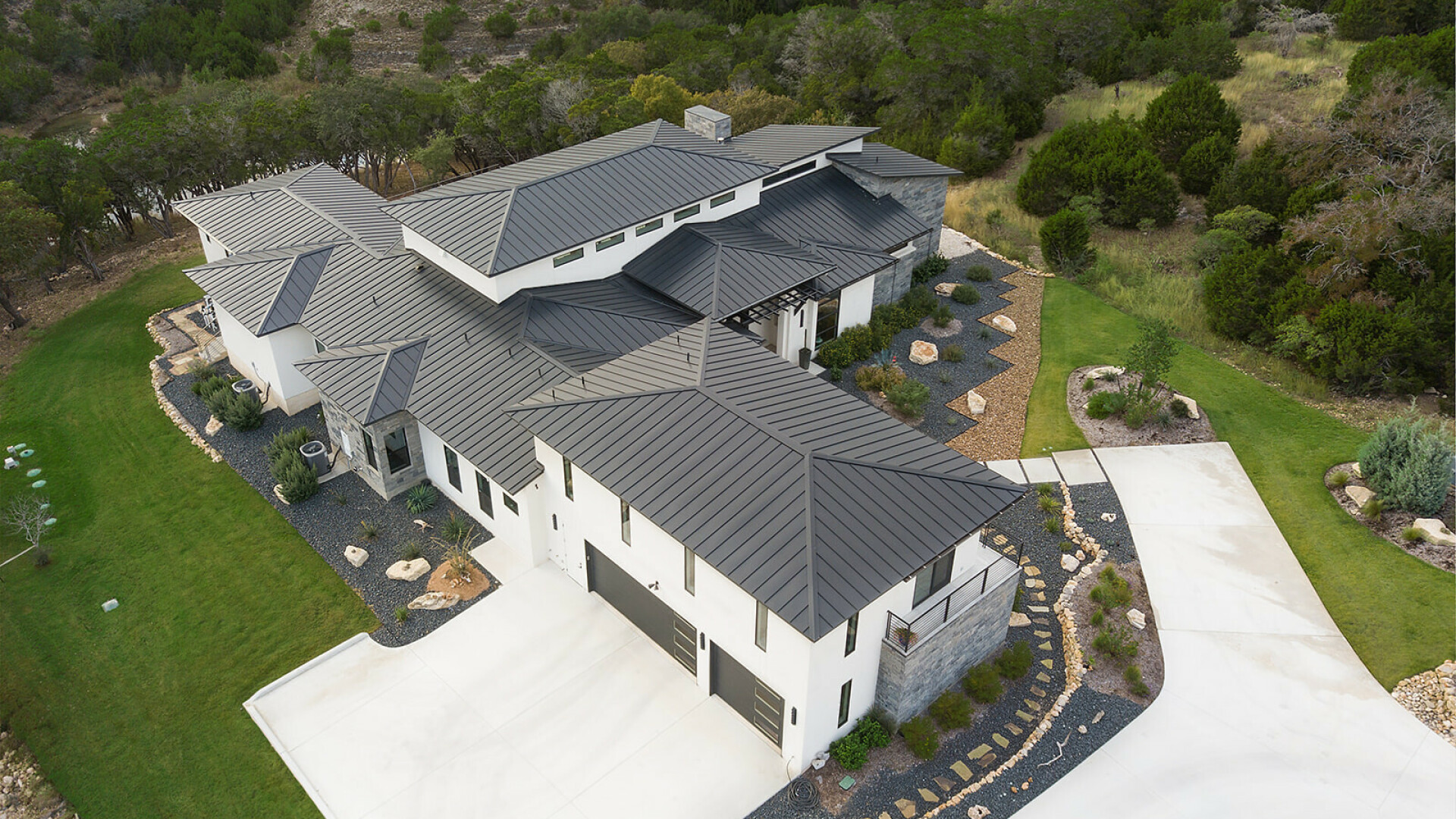 Aerial view of luxurious modern estate in San Antonio TX