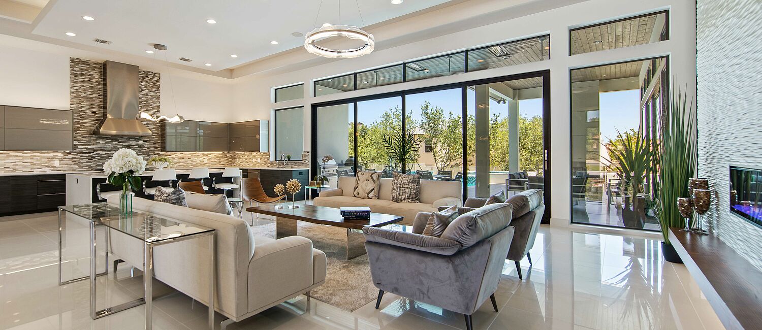 Modern great room boasting seamless indoor-outdoor living San Antonio TX